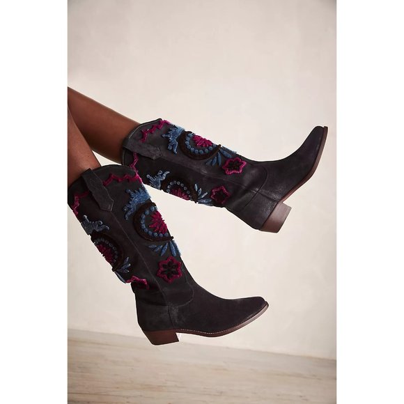 Free People Roundhouse Stitch Boots in Black Multicolor...